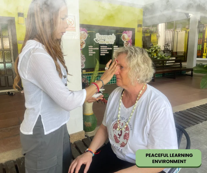 Peaceful learning environment for yoga and Ayurveda education surrounded by nature